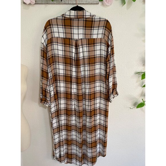 Show Me Your Mumu Leo Button Down Long Tunic Dress Size Small Tan/Blue Plaid - Picture 5 of 13